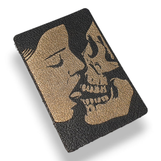 Girl Kissing Skeleton - Faux Leather - 3'' x 2''